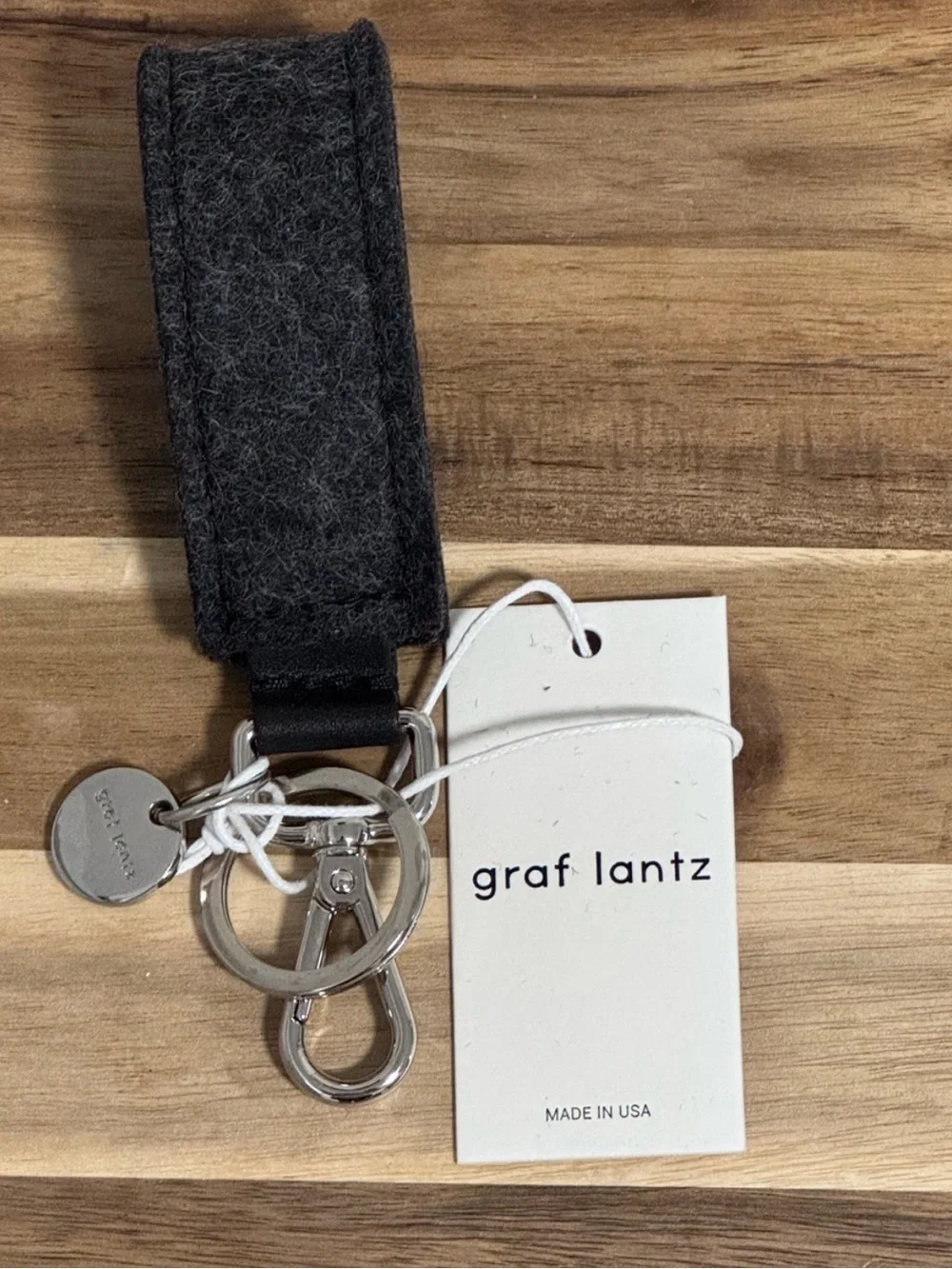 NWT Graf Lantz Merino Wool Felt Loop Key Fob Charcoal Black